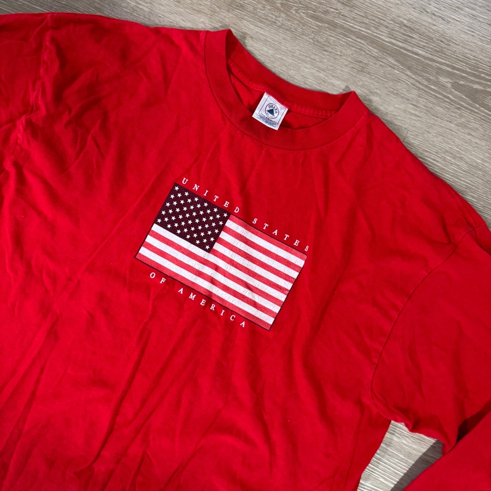 Vtg Delta Pro Weight Long Sleeve Shirt Mens XL Red USA Flag Graphic Cotton Tee
